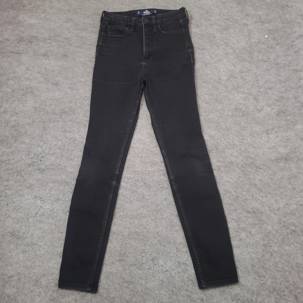 Hollister Jeans Juniors 1 Skinny High Rise Dark Wash Denim Pants Black‎ Ladies *